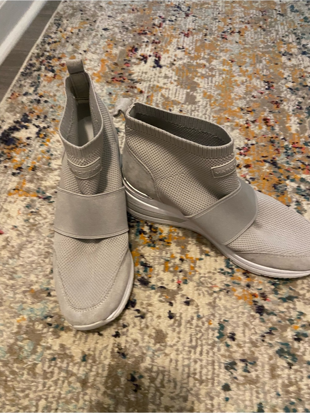 Marc Fisher Light Taupe Knit Slip-On Sneakers with Elastic Strap